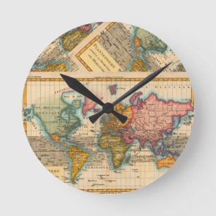 World Map 1780 Bonne Antique Planisphere Round Clock