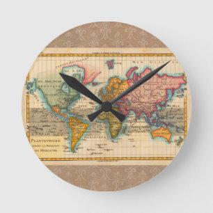 World Map 1780 Bonne Antique Planisphere Round Clock