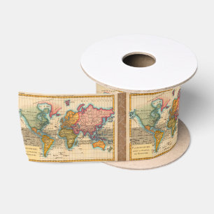 World Map 1780 Bonne Antique Planisphere Satin Ribbon