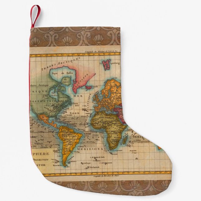 World Map 1780 Bonne Antique Planisphere  Small Christmas Stocking (Front)