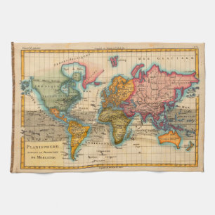 World Map 1780 Bonne Antique Planisphere  Tea Towel