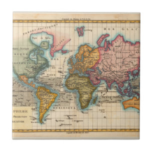 World Map 1780 Bonne Antique Planisphere Tile