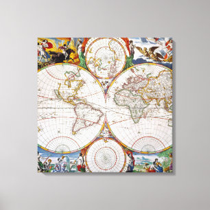WORLD MAP, 17th CENTURY Canvas Print