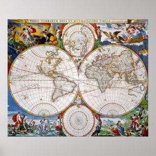 WORLD MAP, 17th CENTURY Poster