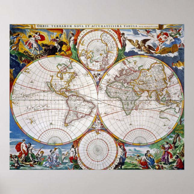 WORLD MAP, 17th CENTURY Poster (Front)