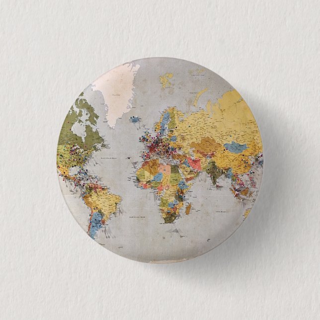 world map 3 cm round badge (Front)