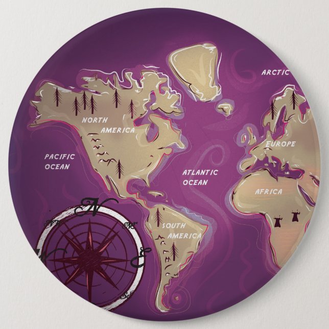 World Map 6 Cm Round Badge (Front)
