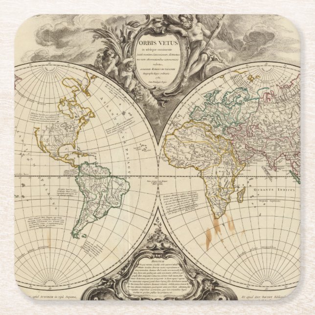 World Map 8 Square Paper Coaster (Front)