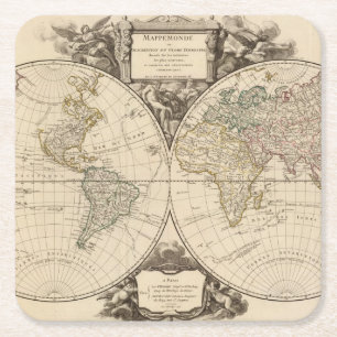 World Map 9 Square Paper Coaster