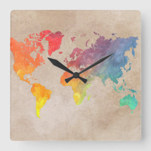 world map 9 square wall clock