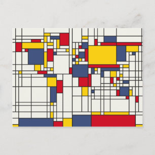 World Map Abstract Mondrian Style Postcard
