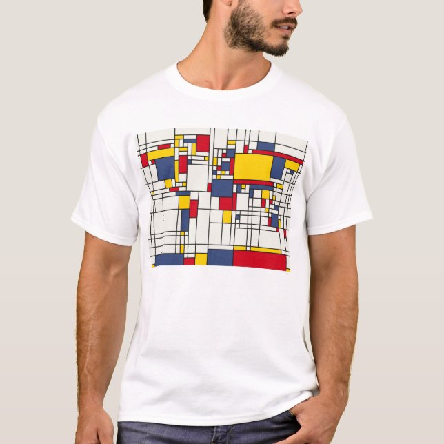 World Map Abstract Mondrian Style T-Shirt (Front)