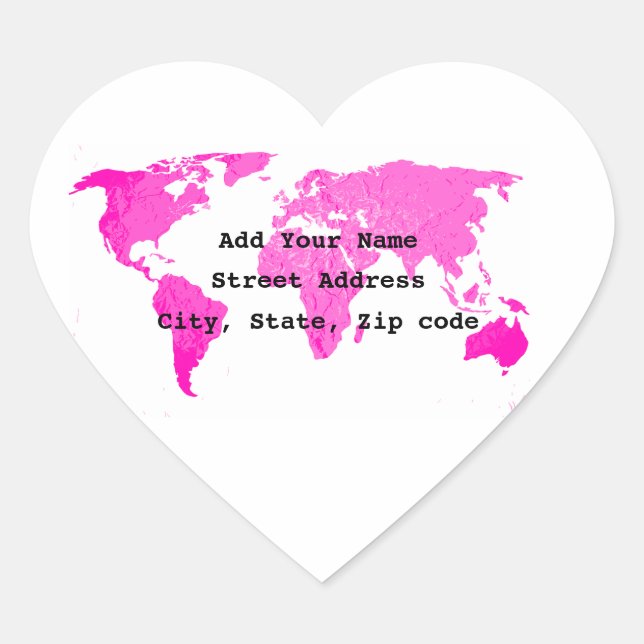 World Map Abstract Pink Purple White Art Traveller Heart Sticker (Front)