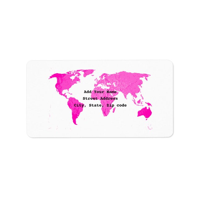 World Map Abstract Pink Purple White Art Traveller Label (Front)