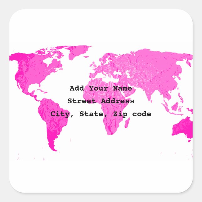 World Map Abstract Pink Purple White Art Traveller Square Sticker (Front)