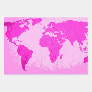 World Map Abstract Traveller Pink Purple Modern Wrapping Paper Sheet
