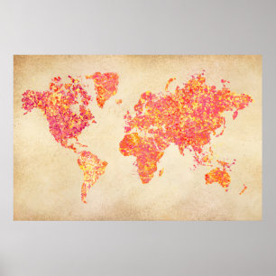World Map, Action Painting Poster