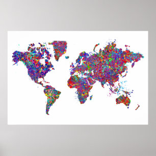World Map, Action Painting Poster