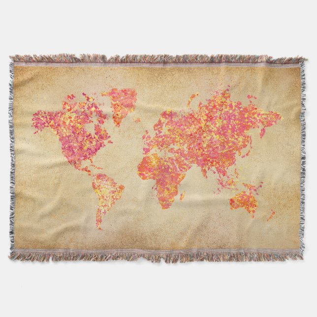 World Map, Action Painting Throw Blanket (Front)