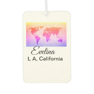 World map add name text place country city text mi car air freshener