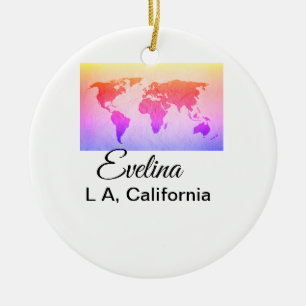 World map add name text place country city text mi ceramic tree decoration