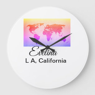World map add name text place country city text mi large clock