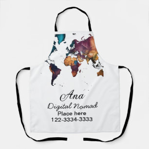 World map add your name text place city phone apron