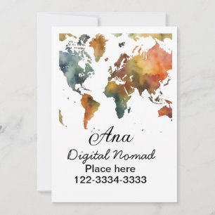World map add your name text place city phone holiday card