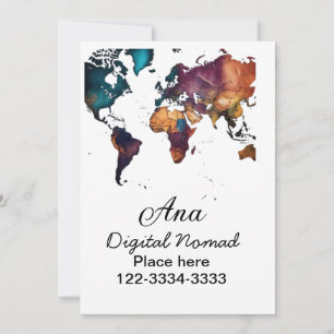 World map add your name text place city phone holiday card