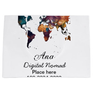 World map add your name text place city phone large gift bag