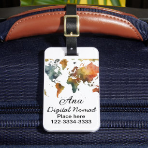 World map add your name text place city phone luggage tag