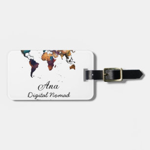 World map add your name text place city phone luggage tag