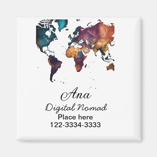 World map add your name text place city phone magnet (Front)