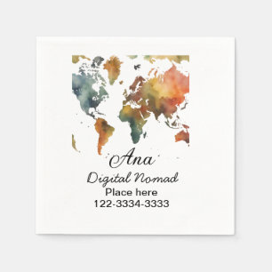 World map add your name text place city phone napkin