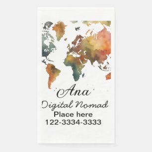 World map add your name text place city phone napkin
