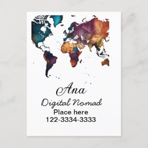 World map add your name text place city phone postcard