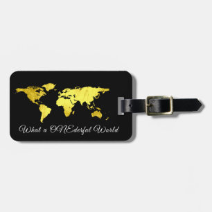 World Map Address What a ONEderful Black Gold Luggage Tag