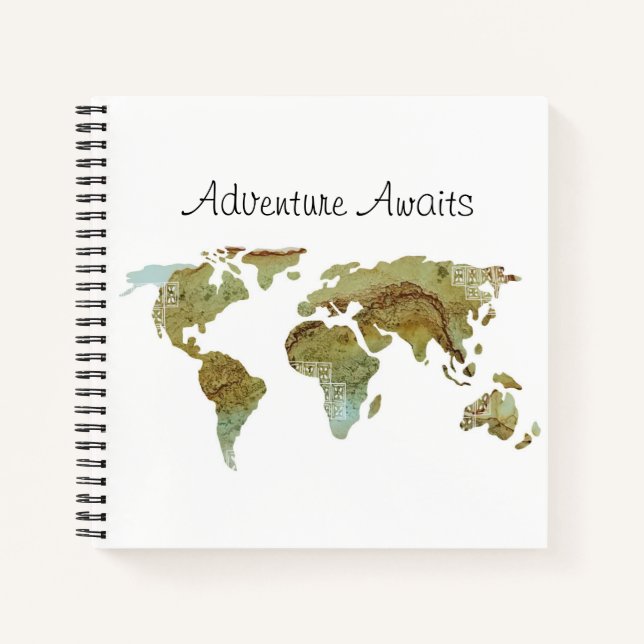 World Map Adventure Awaits Travel Notebook (Front)
