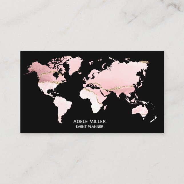 World Map Agate Pink event Planner Travel Blogger Business Card (Front)