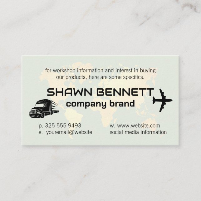  World Map | Air Plane | Semi Truck | Logistics Business Card (Front)