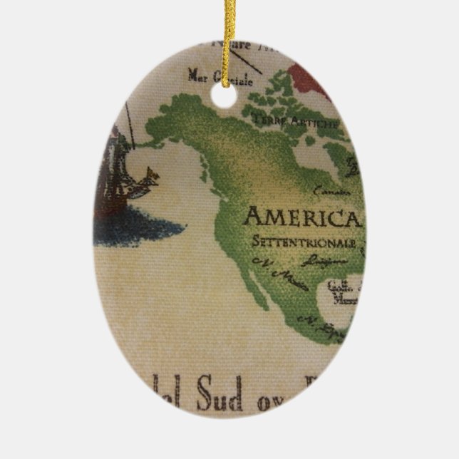World Map - America Ceramic Tree Decoration (Front)
