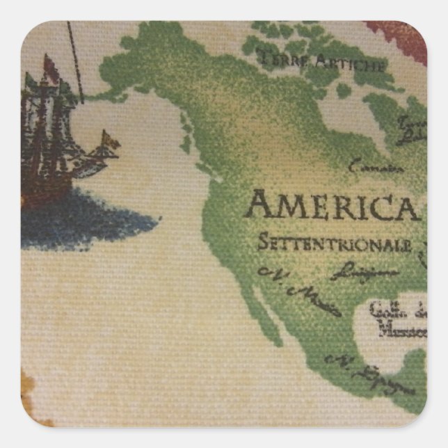 World Map - America Square Sticker (Front)