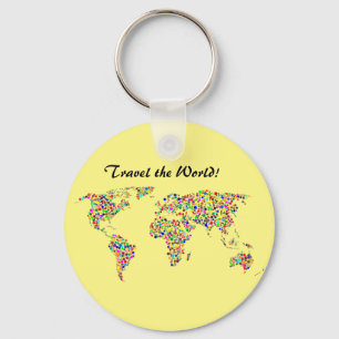 World Map and Travel the World Key Ring