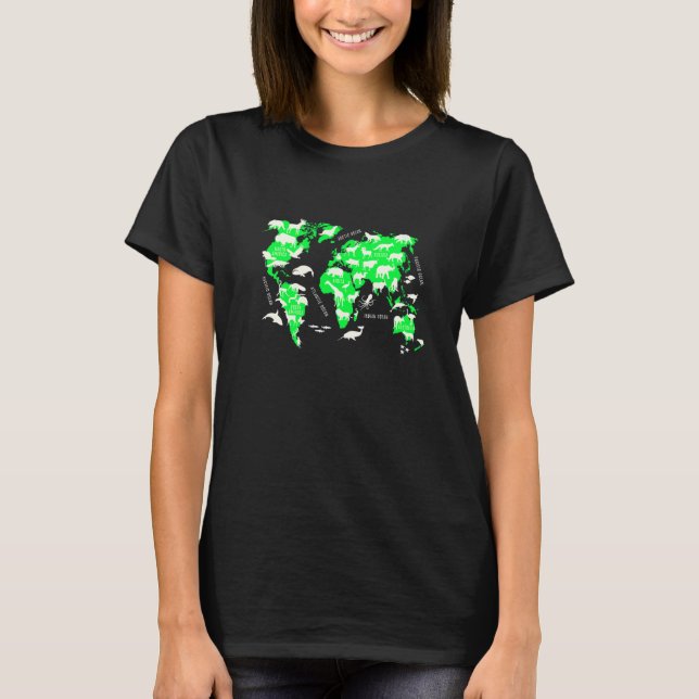 World Map Animals Collection Location Educational T-Shirt (Front)