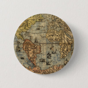 World Map Antique 1500 art print artwork 6 Cm Round Badge