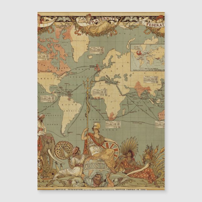 World Map Antique 1886 Illustrated (Front)