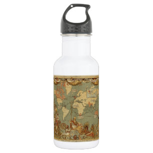 World Map Antique 1886 Illustrated 532 Ml Water Bottle