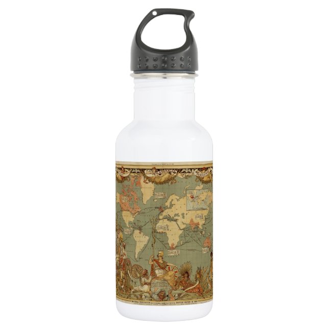 World Map Antique 1886 Illustrated 532 Ml Water Bottle (Front)