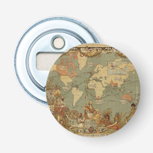 World Map Antique 1886 Illustrated Bottle Opener