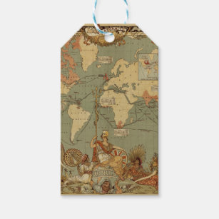 World Map Antique 1886 Illustrated Gift Tags